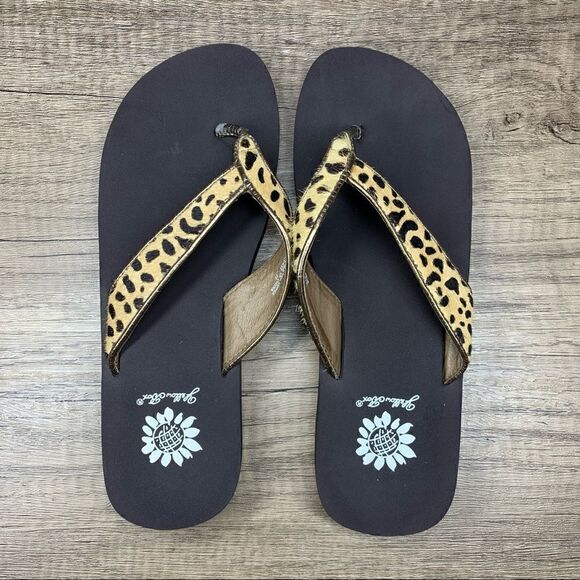 Yellow Box Flip Flops Sz 6.5~Leopard Print Furry Straps Leather "Burst" - Picture 6 of 11